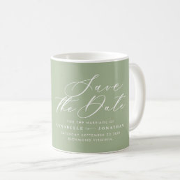 Save the date sage green elegant script wedding coffee mug