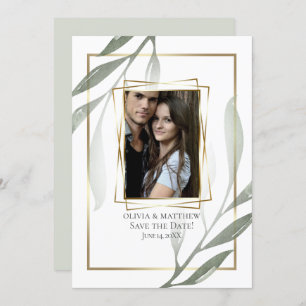Save the Date Sage Green Olive Branch Watercolor Invitation