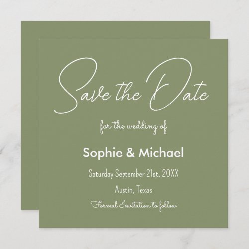 Save the Date Sage Green Simple Wedding Card