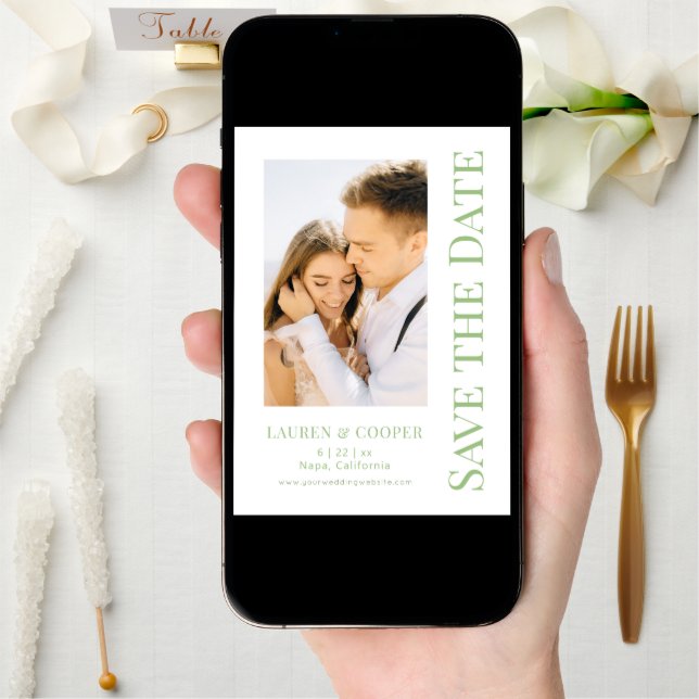 Save The Date Sage Green Stylish Modern Wedding (Front Digital)