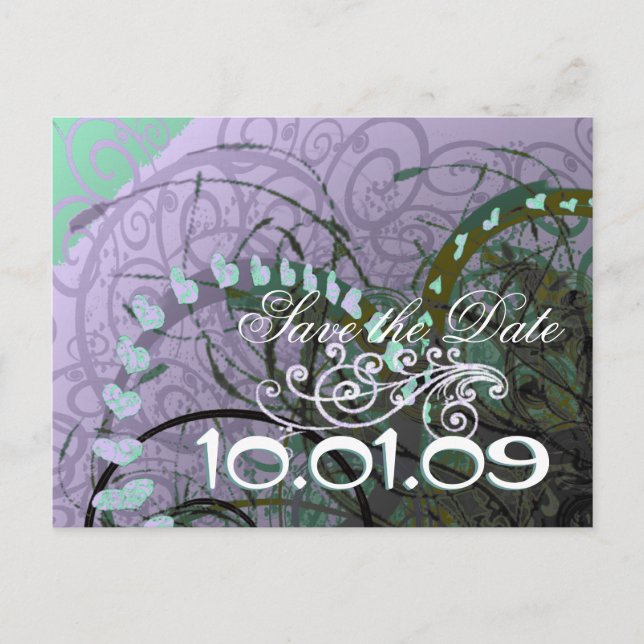 Save The Date Sage Hearts - Announcement Postcard (Front)