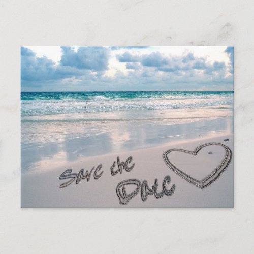 Save the Date Sand Heart Writing Announcement Postcard