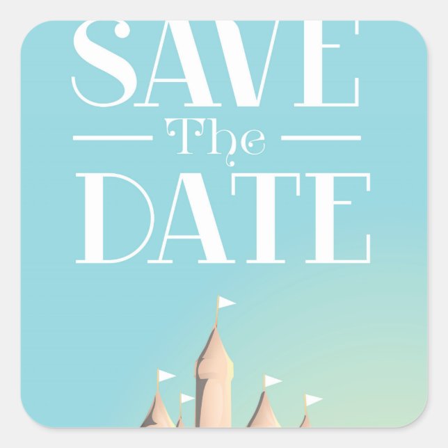 Save the Date Sandcastle Square Sticker (Front)
