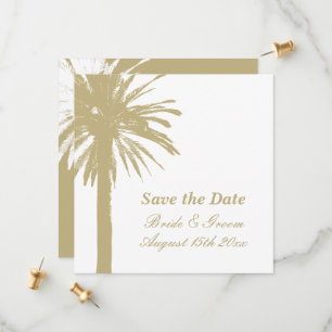 Save the date sandy palm tree beach wedding cards