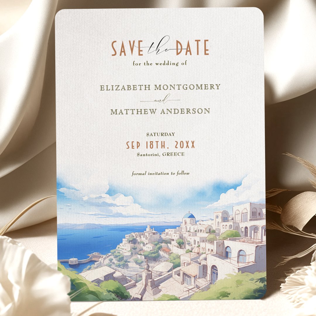 Save The Date Santorini Greece Destination                    Invitation