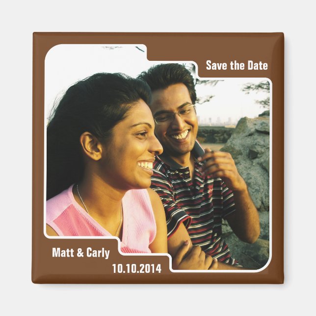 Save the Date Scallop Brown Magnet (Front)