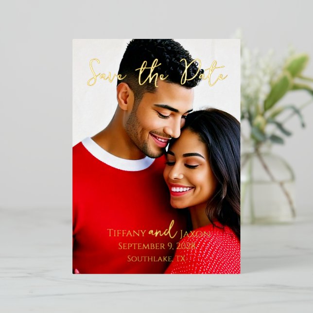 Save the Date Script Foil Invitation (Standing Front)