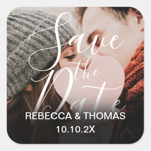 Save the Date Script Personalised Names Photo Square Sticker