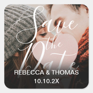 Save the Date Script Personalised Names Photo Square Sticker