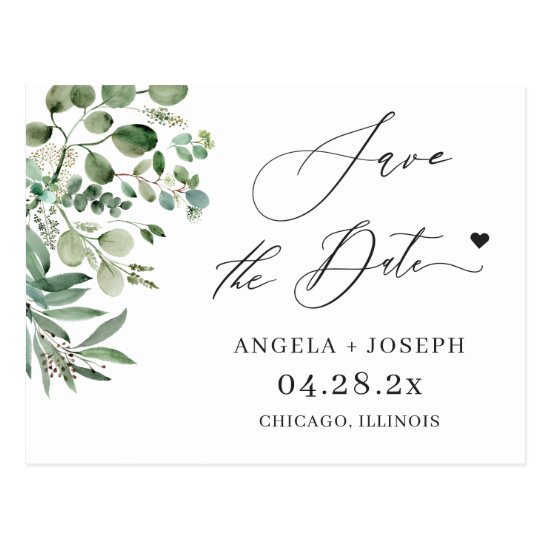 Save the Date Script Simple Elegant Eucalyptus Postcard