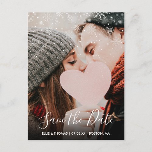 Save the Date Script Winter Snowflakes Photo Postcard