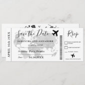 Save the date script world map plane boarding pass (Front/Back)