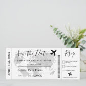 Save the date script world map plane boarding pass (Standing Front)