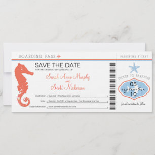 Save the Date Seahorse & Starfish Boarding Pass