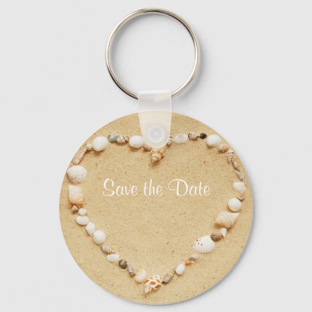 Save the Date Seashell Heart Keychain (Front)