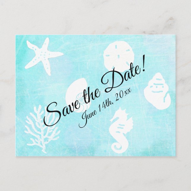 Save the Date Seashell Seashide Themed Wedding Postcard (Front)