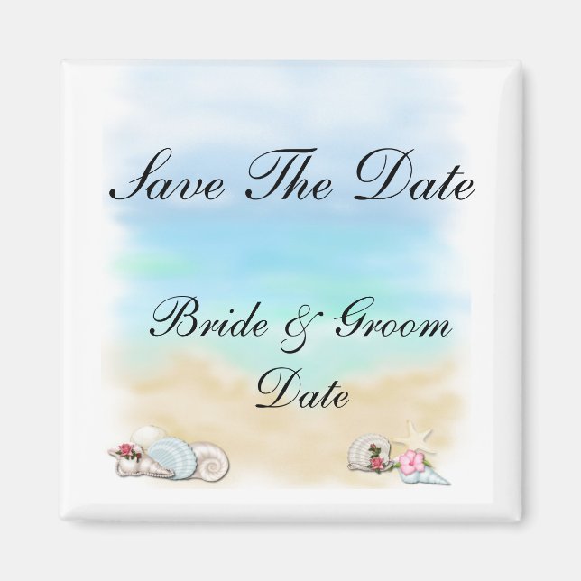 Save the Date Seashells Beach Wedding Magnets (Front)