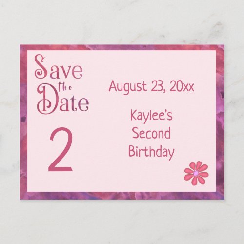 Save the Date Second Birthday for a Girl Announcement Postcard