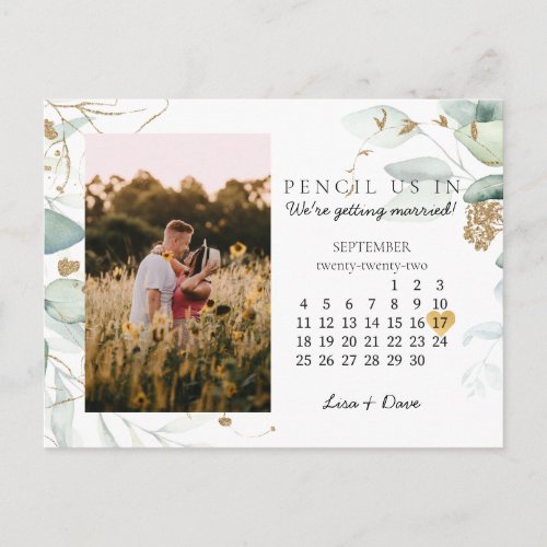 Save the Date Sept 2022 Botanical Elegant Gold P Postcard