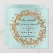 Save The Date Shabby Cottage Gold Floral Pink Aqua (Front/Back)