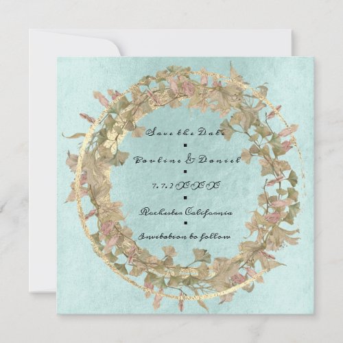 Save The Date Shabby Cottage Gold Floral Pink Aqua