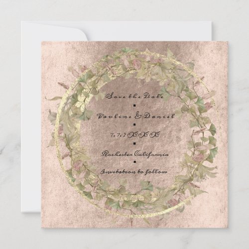 Save The Date Shabby Cottage Gold Floral Pink Rose