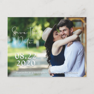Save The Date Shadowed White Script   2 Photos Announcement Postcard