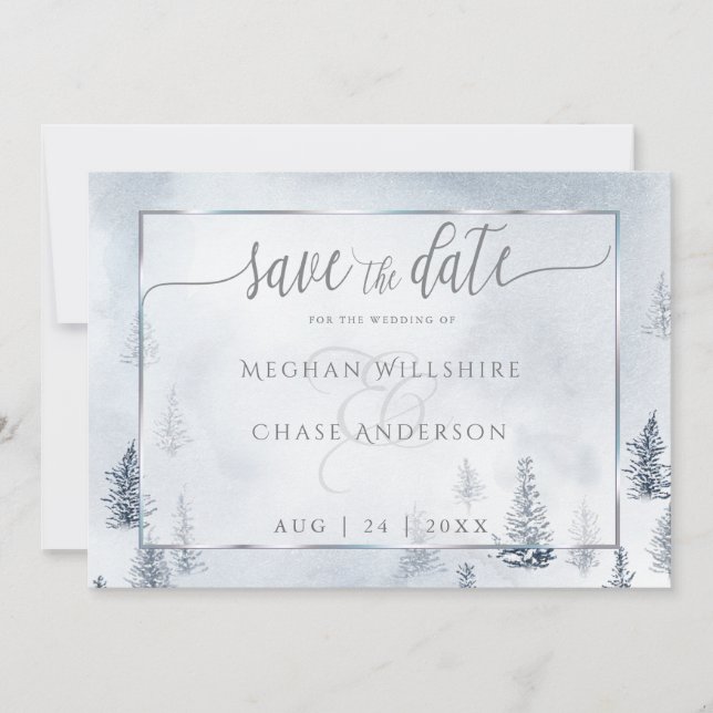 Save the Date  |  Silver Blue Winter Wonderland (Front)
