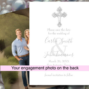 Save the Date Silver Cross Any Color Photo