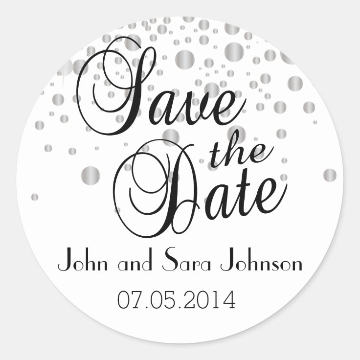 Save the Date | Silver Dots| Personalize Classic Round Sticker | Zazzle