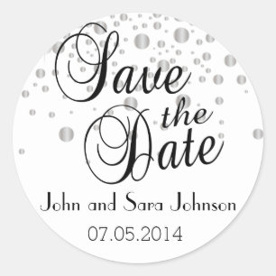 Save the Date Silver Dots Personalize Classic Round Sticker