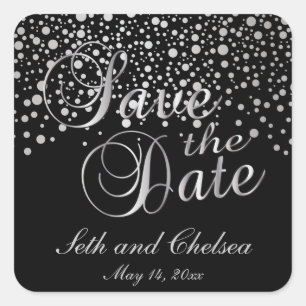 Save the Date Silver Dots   Personalize Square Sticker