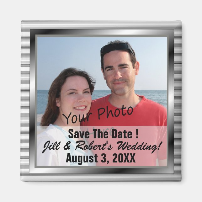 Save The Date Silver Framed Photo Magnets (Front)