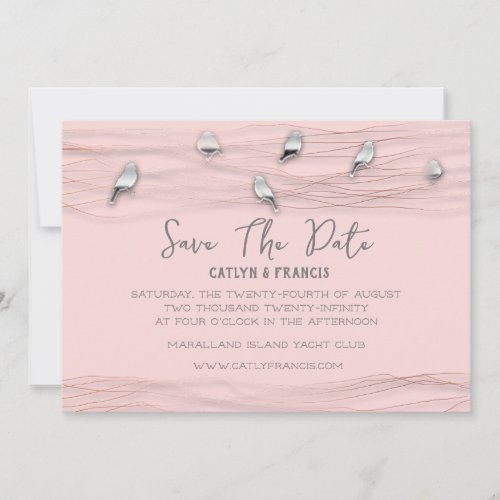 Save The Date Silver Gray Pink Foto Cottage Birds Invitation