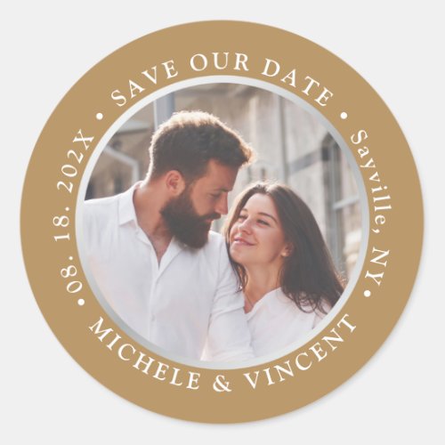 Save The Date Silver Photo Classic Round Sticker