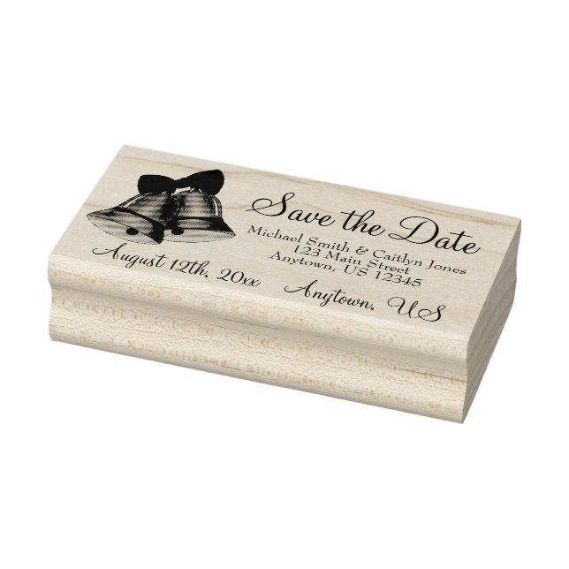 Save the Date Silver Wedding Bells Personalized Rubber Stamp (Stamp)