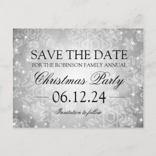 Save The Date Silver Winter Christmas Bokeh Announcement Postcard