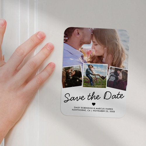 Save The Date Simple 4 Photo Wedding Magnet