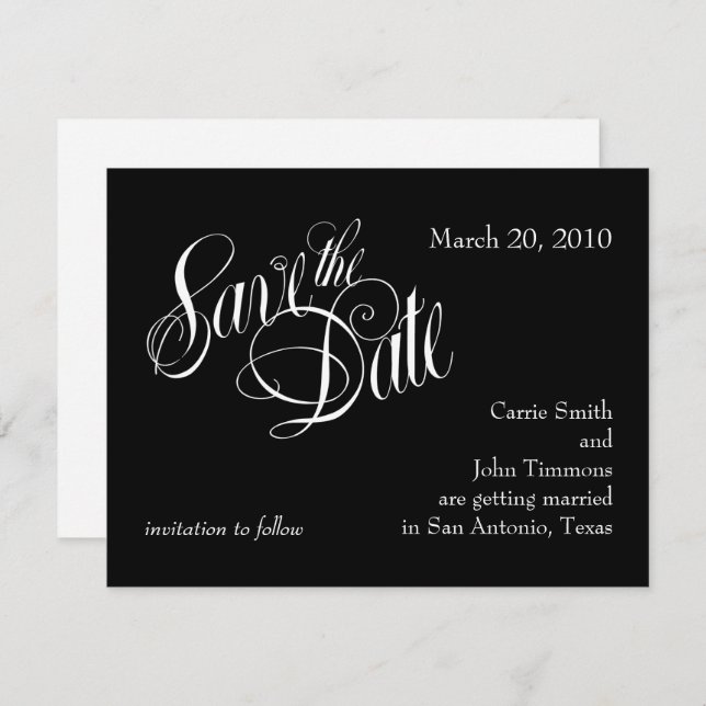 Save the Date Simple Black and White (Front/Back)