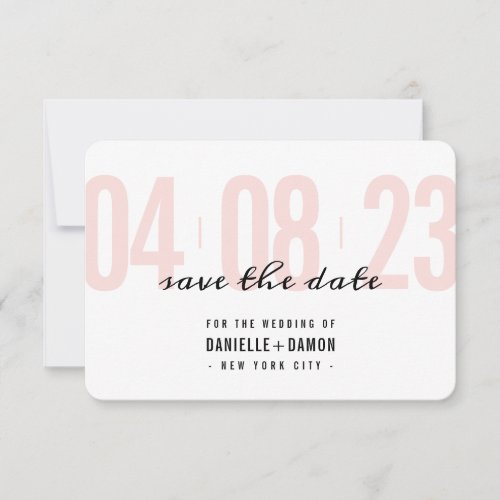 SAVE THE DATE simple block modern blush pink black RSVP Card