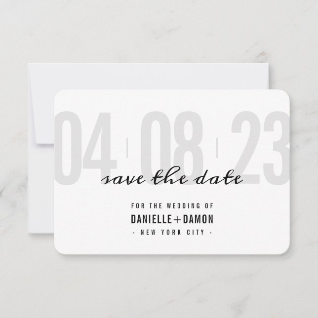 SAVE THE DATE simple block modern pale gray black RSVP Card (Front)