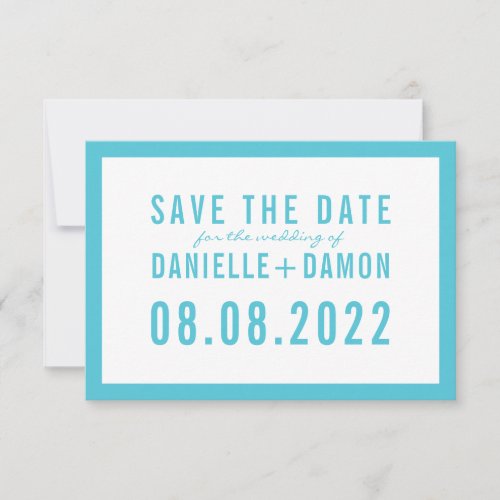 SAVE THE DATE simple block type modern aqua blue RSVP Card