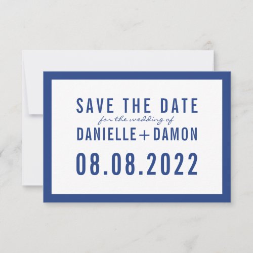 SAVE THE DATE simple block type modern royal blue RSVP Card