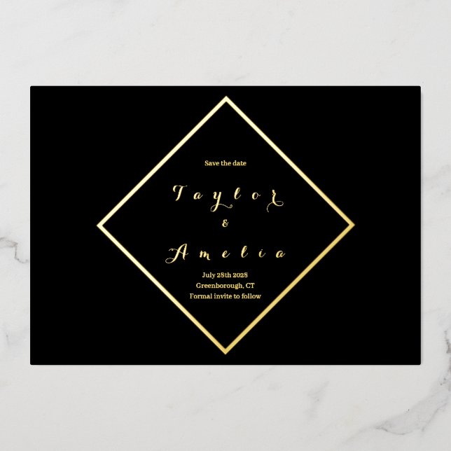 Save the Date Simple Elegant Black Real Gold Foil Invitation (Front)