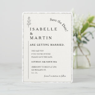 Save the Date Simple Faux Deckled Edge Wedding Invitation