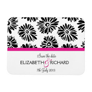 Save the Date Simple Groovy Black White Daisy Magnet