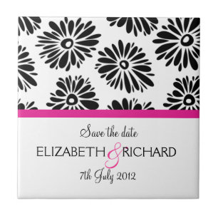 Save the Date Simple Groovy Black White Daisy Tile