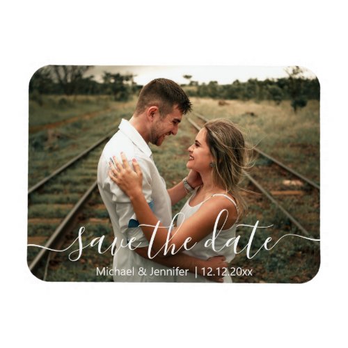 save the date simple handwriting couple photo magnet