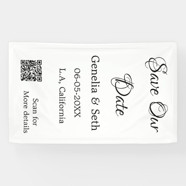 Save the date simple minimal QR scan code details  Banner (Horizontal)