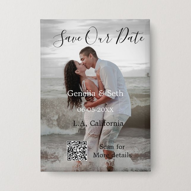 Save the date simple minimal QR scan code details  Button (Front)